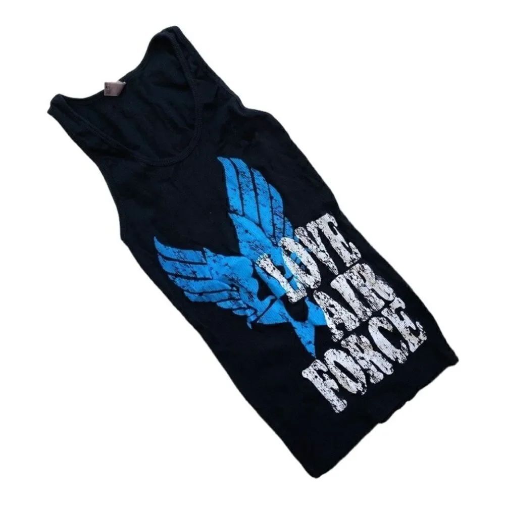 Womens Next Level Love Military Support Love Air Force Ribbed Tank Top - Sz M